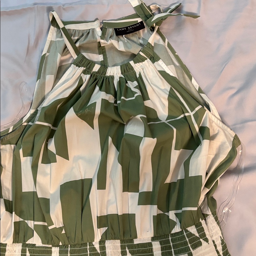 Lane Bryant Green and White Abstract Top